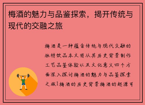 梅酒的魅力与品鉴探索，揭开传统与现代的交融之旅